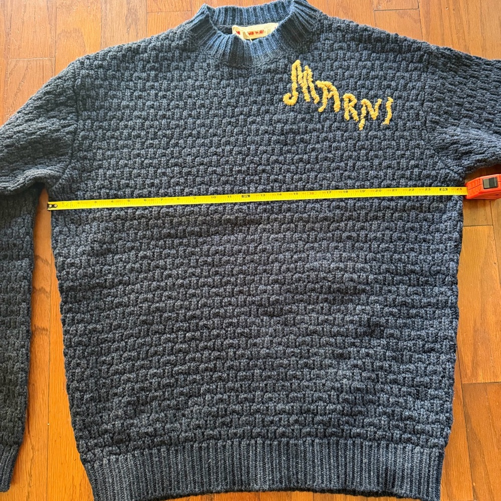 Marni Men's Navy Crewneck Sweater with Yellow Logo - Picture 8 of 10